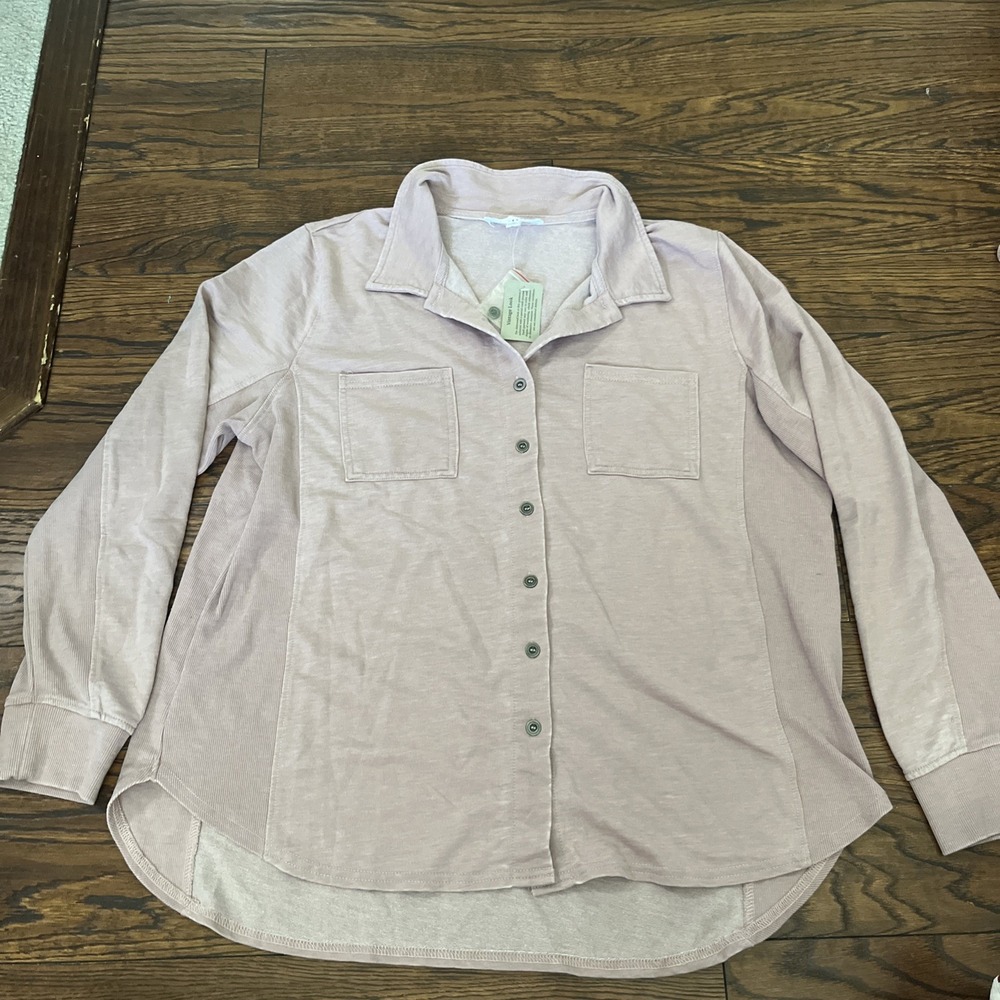 jane and delancey stretchy button up shacket XL mauve Distressed